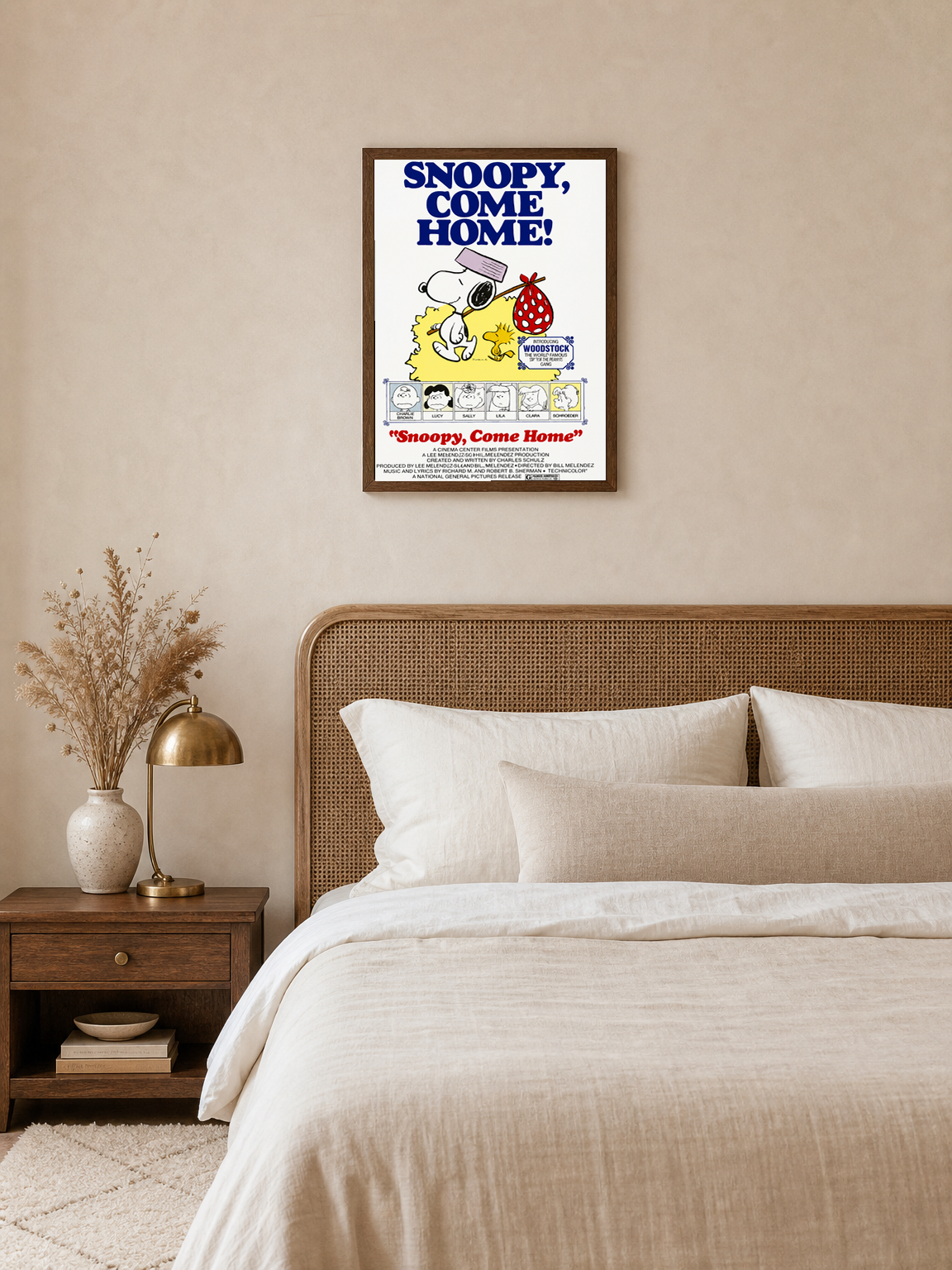 Snoopy, Come Home Classic Wall Art Print - dark wood framed
