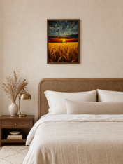 Swirling Sunset Wheat Field Wall Art Print - dark wood framed
