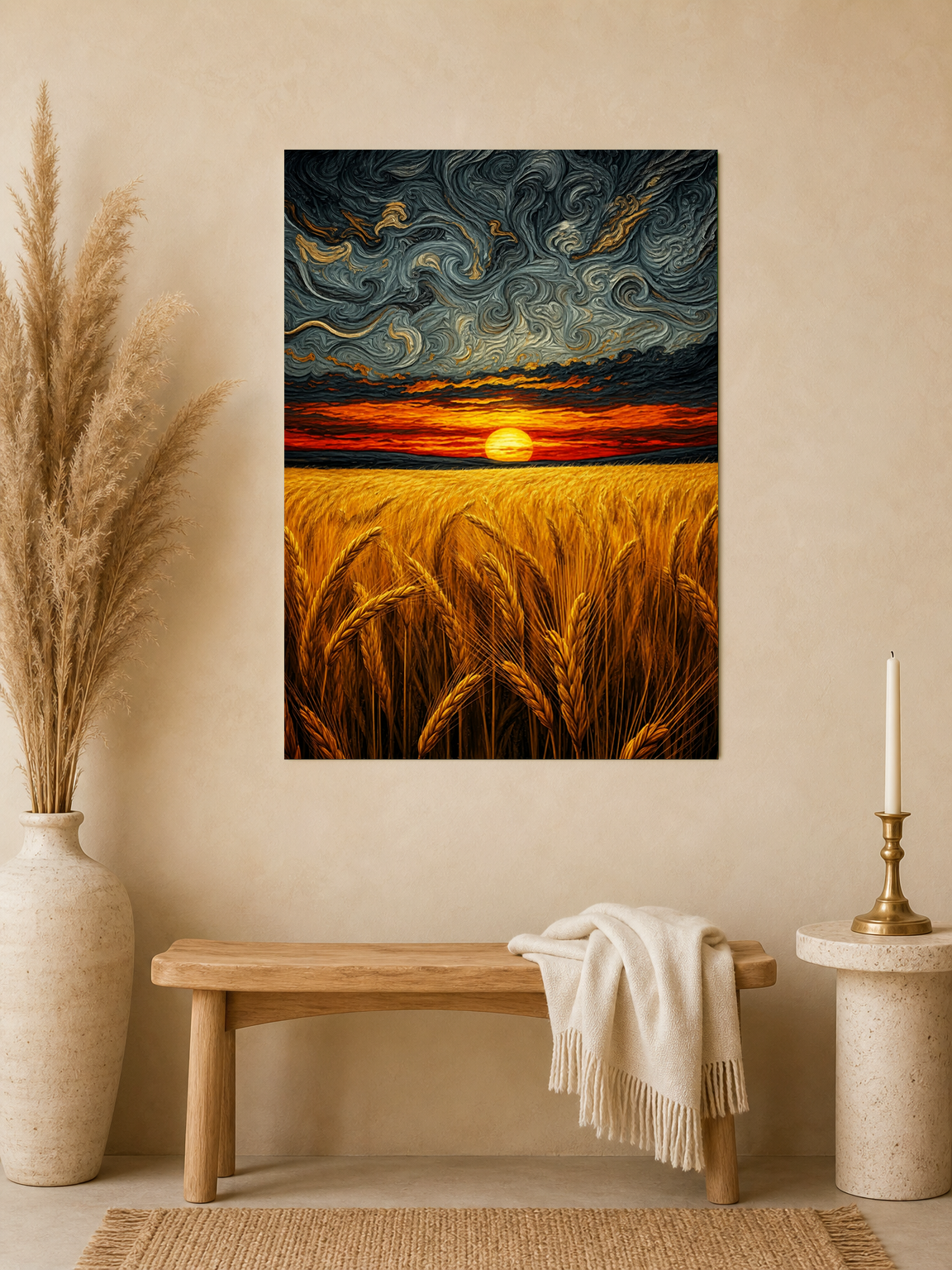 Swirling Sunset Wheat Field Wall Art Print - unframed mockup