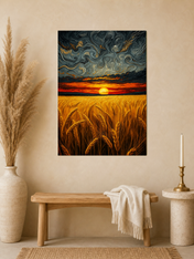 Swirling Sunset Wheat Field Wall Art Print - unframed mockup