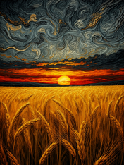 Swirling Sunset Wheat Field Wall Art Print - unframed