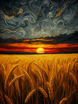 Swirling Sunset Wheat Field Wall Art Print