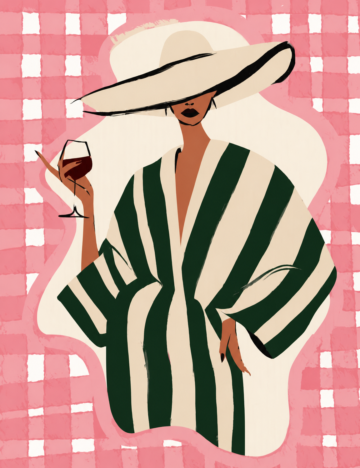 Chic Woman in Stripes Wall Art Print - unframed