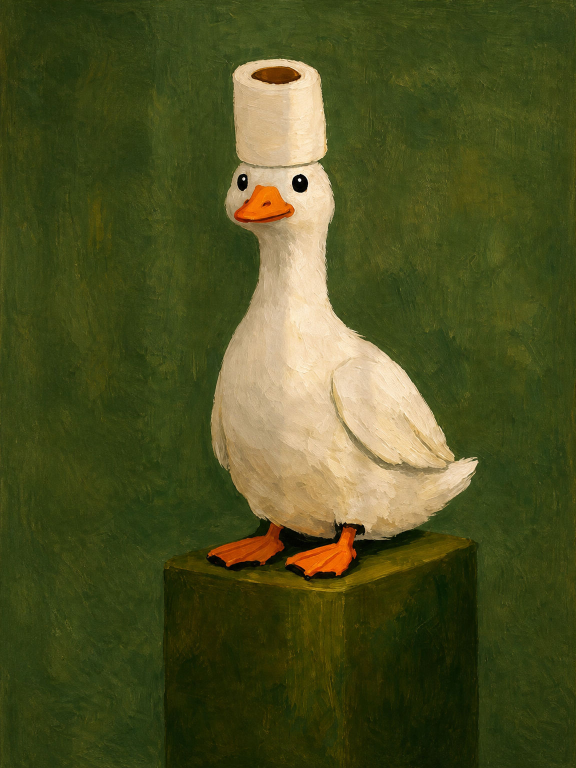 Whimsical Duck With Toilet Paper Hat Wall Art Print - unframed