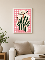 Chic Woman in Stripes Wall Art Print - white framed