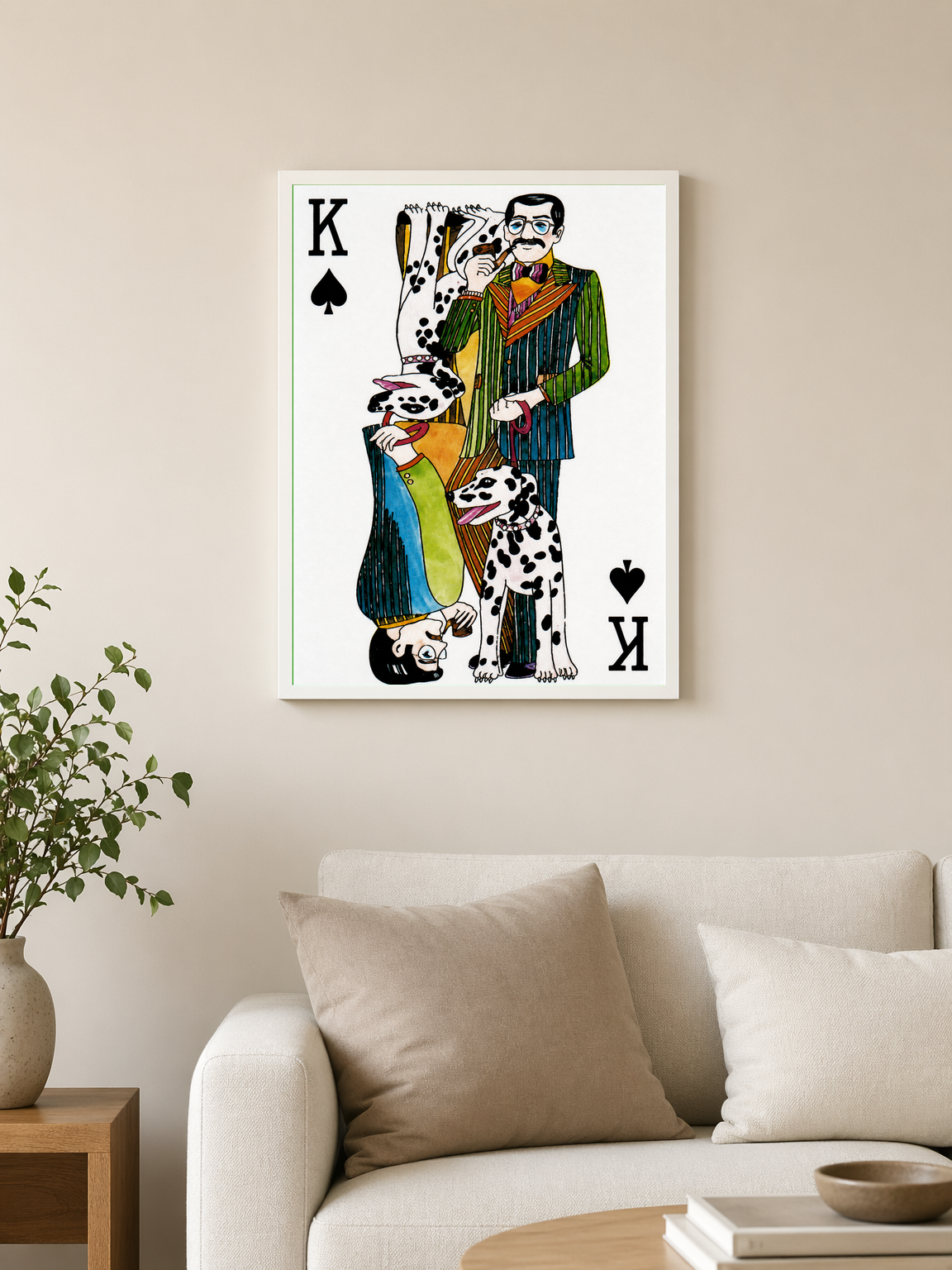 King of Spades Dalmatian Playing Card Wall Art Print - white framed