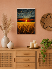 Swirling Sunset Wheat Field Wall Art Print - white framed