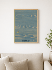 Minimal Kayak Lake Aerial Wall Art Print - wood framed poster