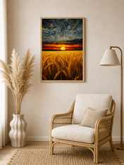 Swirling Sunset Wheat Field Wall Art Print - wood framed poster