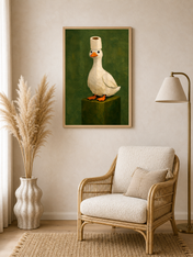 Whimsical Duck With Toilet Paper Hat Wall Art Print - wood framed poster
