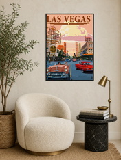 Las Vegas Vintage Cars Wall Art Print - black framed