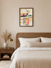 Rosé Wine & Books Still Life Wall Art Print - dark wood framed