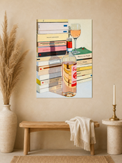 Rosé Wine & Books Still Life Wall Art Print - unframed mockup