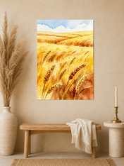 Golden Wheat Field Watercolor Wall Art Print - unframed mockup