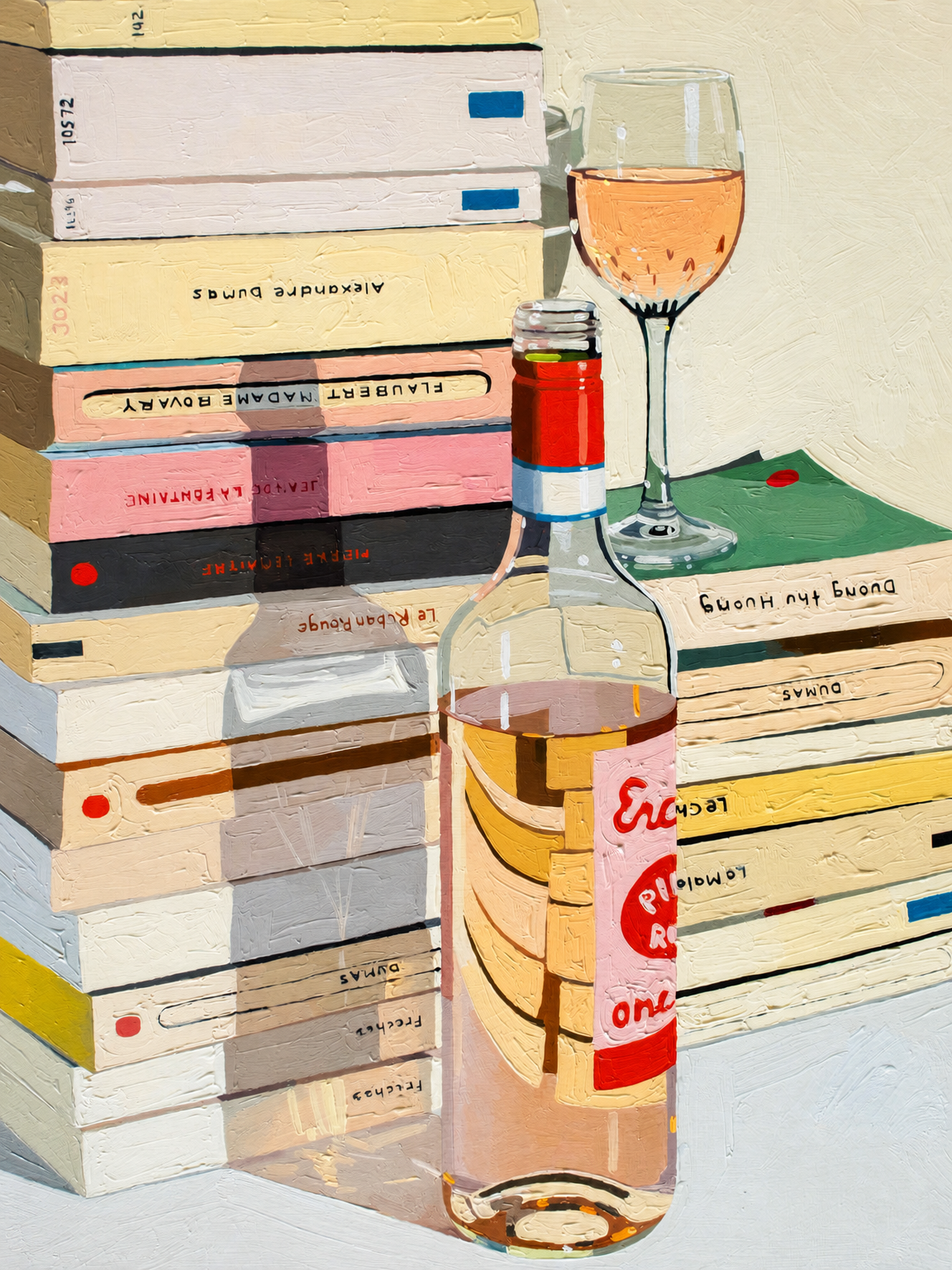 Rosé Wine & Books Still Life Wall Art Print - unframed