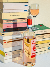 Rosé Wine & Books Still Life Wall Art Print - unframed