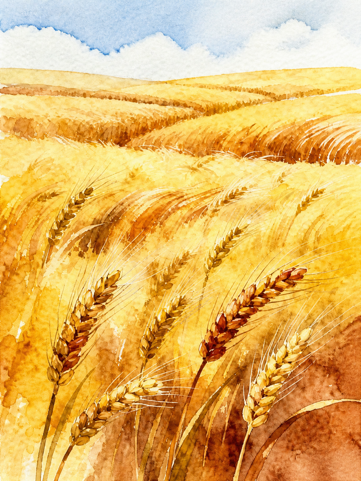 Golden Wheat Field Watercolor Wall Art Print - unframed