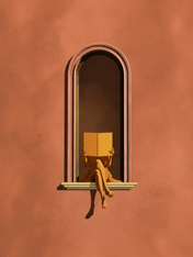 Minimalist Woman Reading Window Wall Art Print - unframed