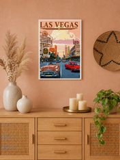 Las Vegas Vintage Cars Wall Art Print - white framed