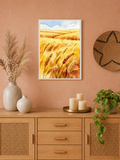 Golden Wheat Field Watercolor Wall Art Print - white framed