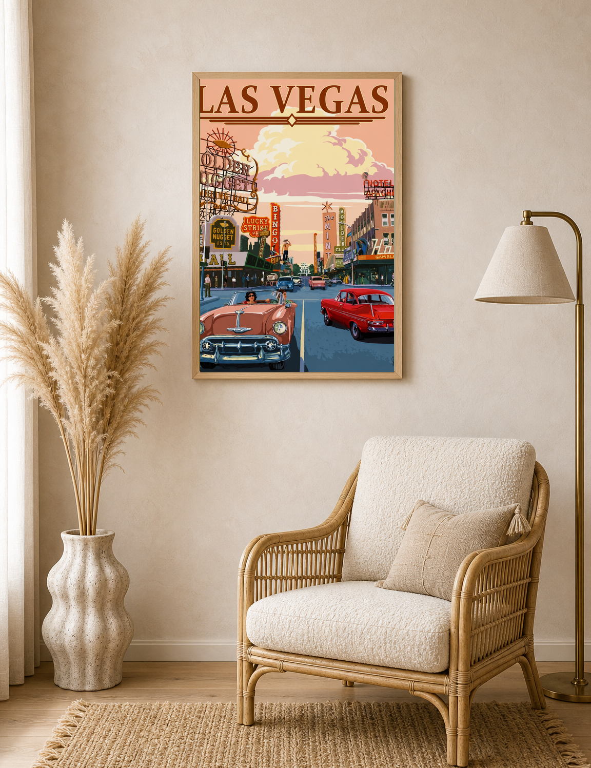 Las Vegas Vintage Cars Wall Art Print - wood framed poster