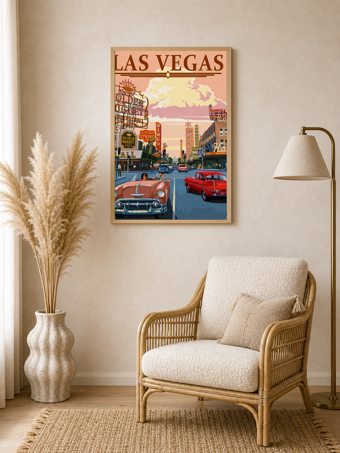 Las Vegas Vintage Cars Wall Art Print - wood framed poster