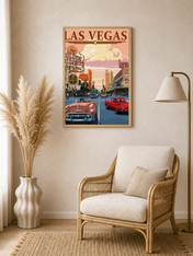 Las Vegas Vintage Cars Wall Art Print - wood framed poster