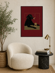 Black Dog with Whiskey Wall Art Print - black framed