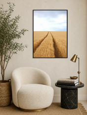 Golden Wheat Field Path Wall Art Print - black framed