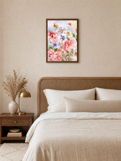 Impressionist Pastel Floral Wall Art Print - dark wood framed