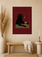 Black Dog with Whiskey Wall Art Print - unframed mockup