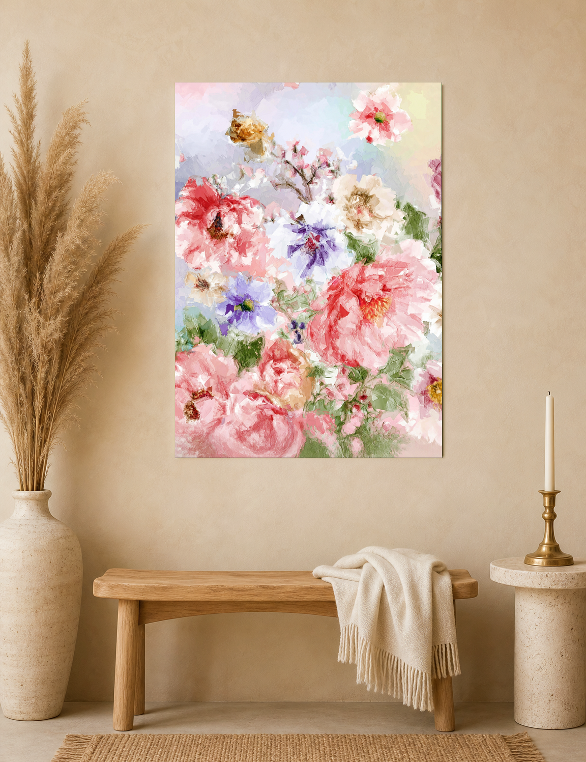 Impressionist Pastel Floral Wall Art Print - unframed mockup