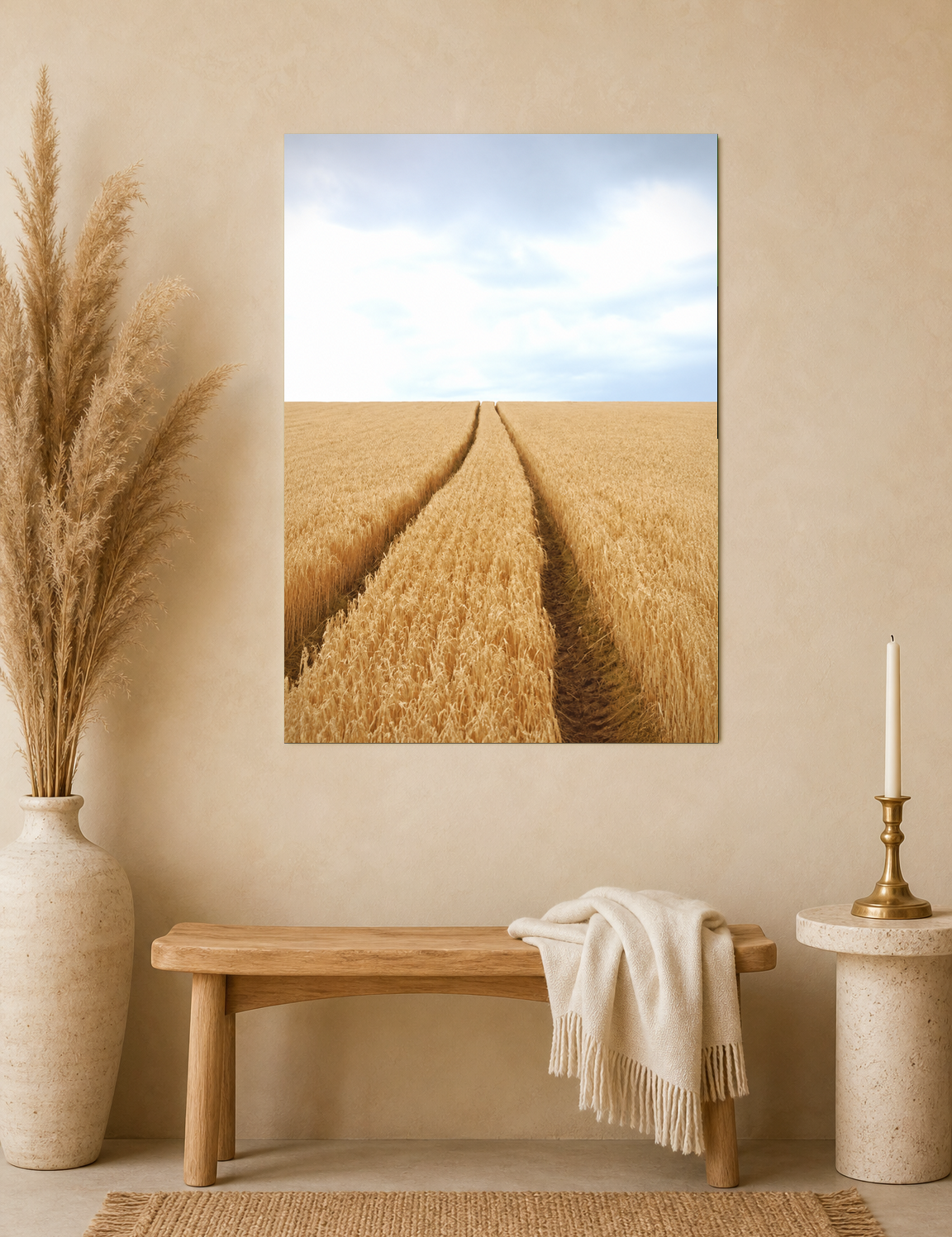 Golden Wheat Field Path Wall Art Print - unframed mockup