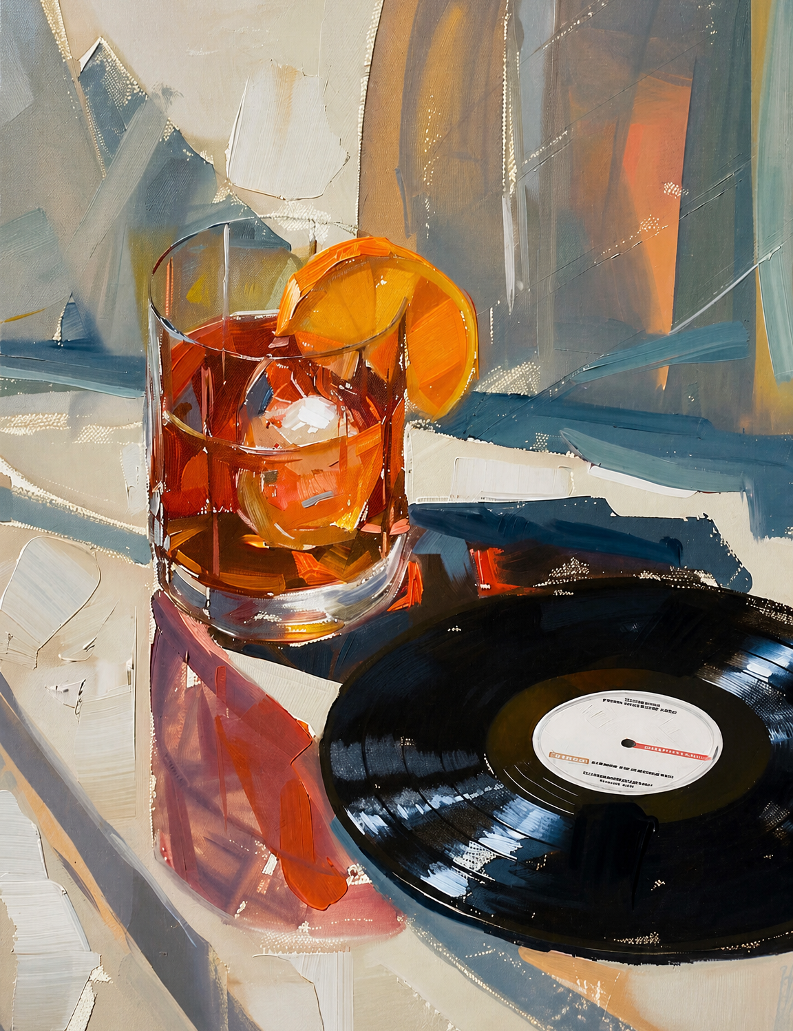 Cocktail & Vinyl Record Wall Art Print - unframed