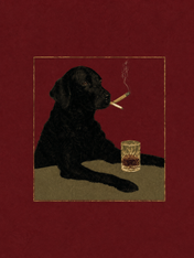 Black Dog with Whiskey Wall Art Print - unframed