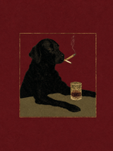 Black Dog with Whiskey Wall Art Print
