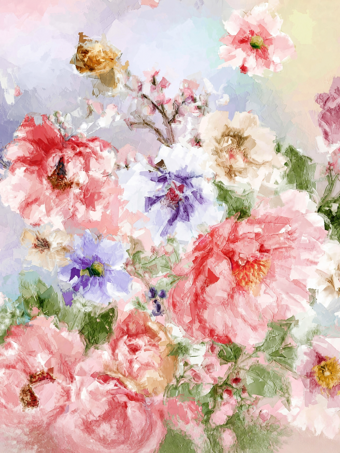 Impressionist Pastel Floral Wall Art Print - unframed