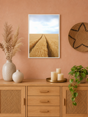 Golden Wheat Field Path Wall Art Print - white framed