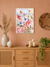 Impressionist Pastel Floral Wall Art Print - white framed