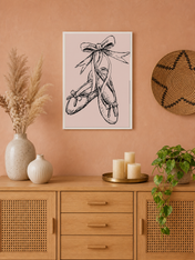 Ballet Pointe Shoes Wall Art Print on Blush Pink - white framed