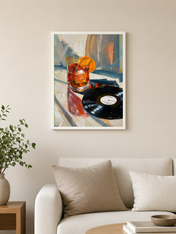 Cocktail & Vinyl Record Wall Art Print - white framed