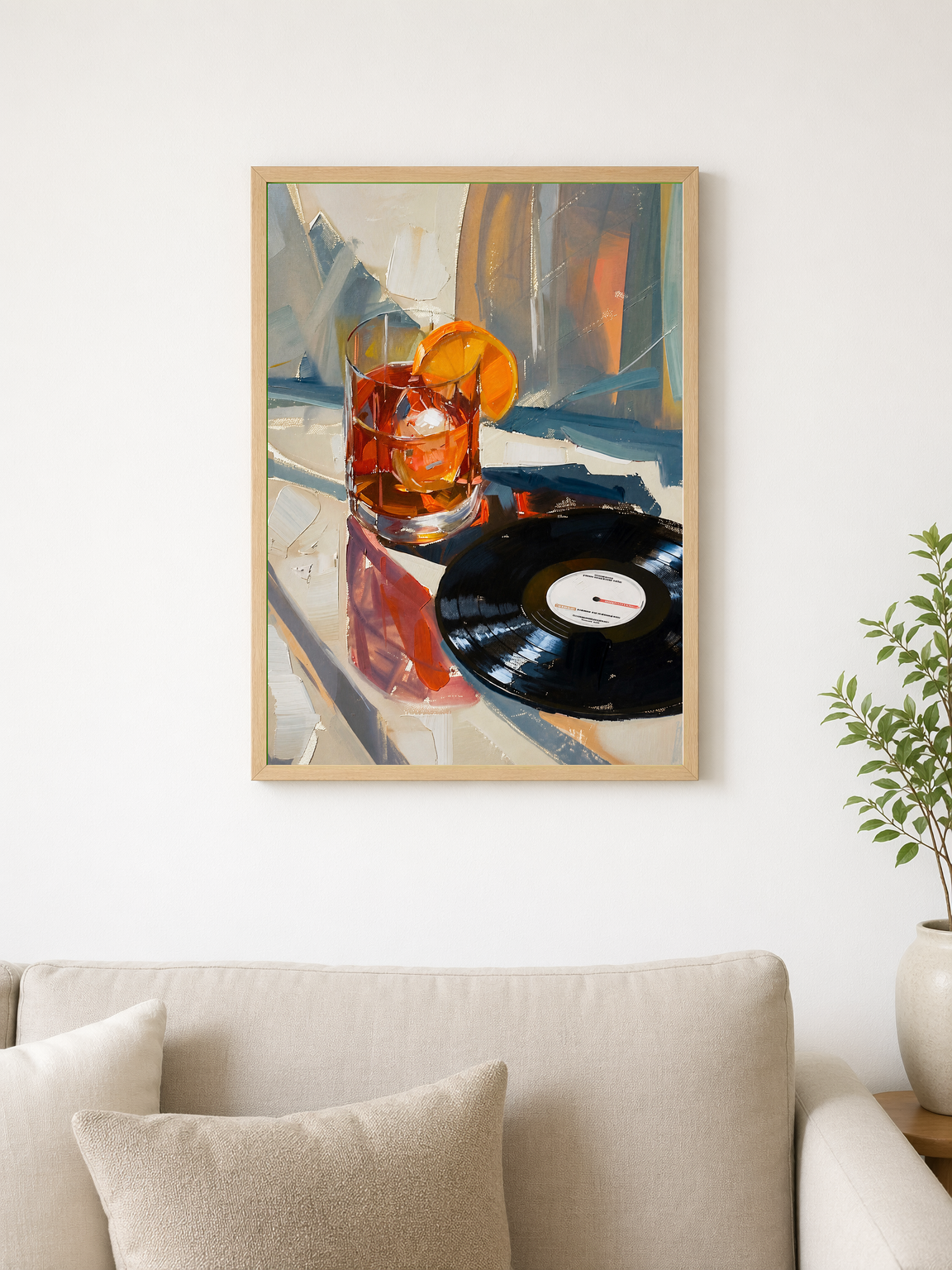 Cocktail & Vinyl Record Wall Art Print - wood framed poster