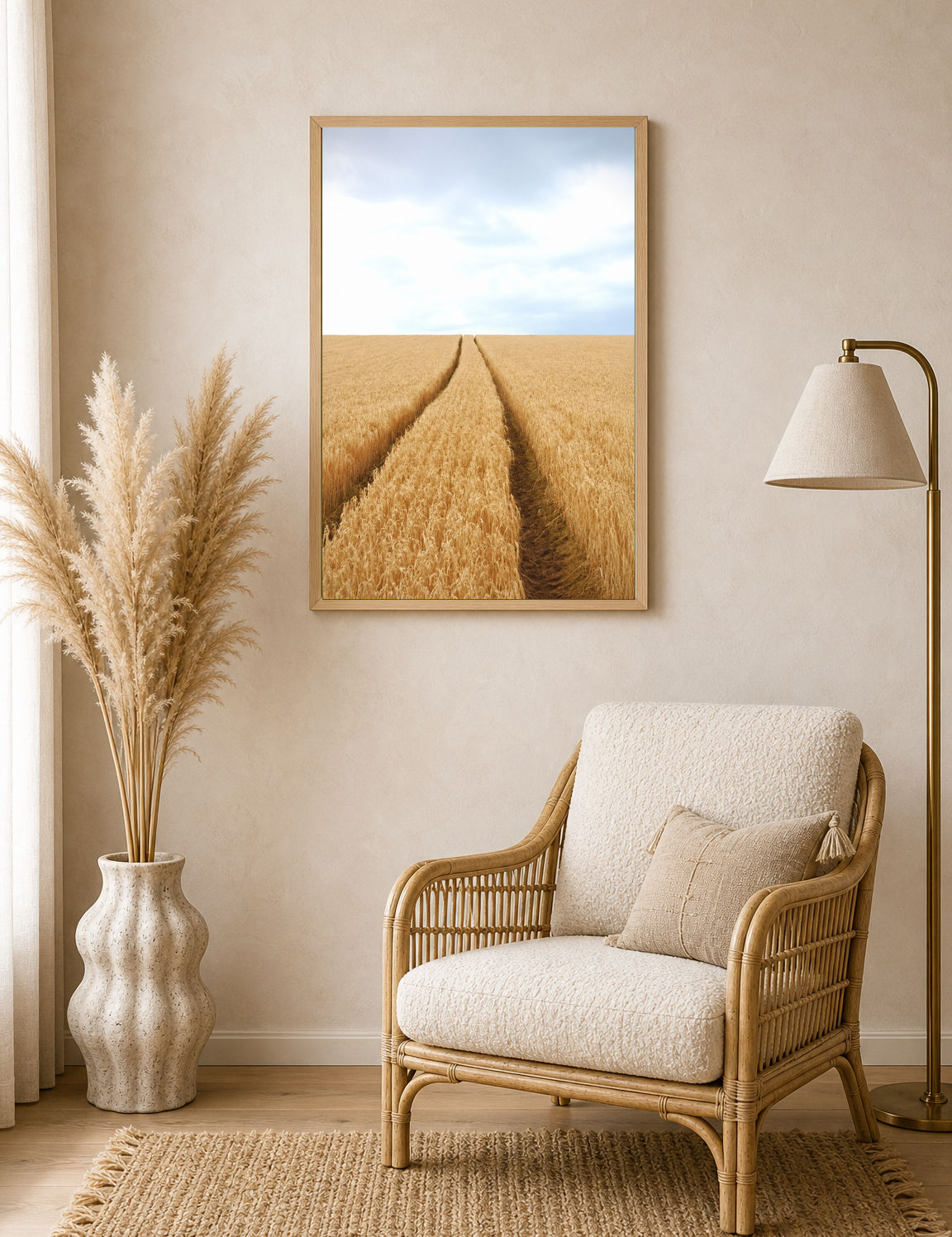 Golden Wheat Field Path Wall Art Print - wood framed poster