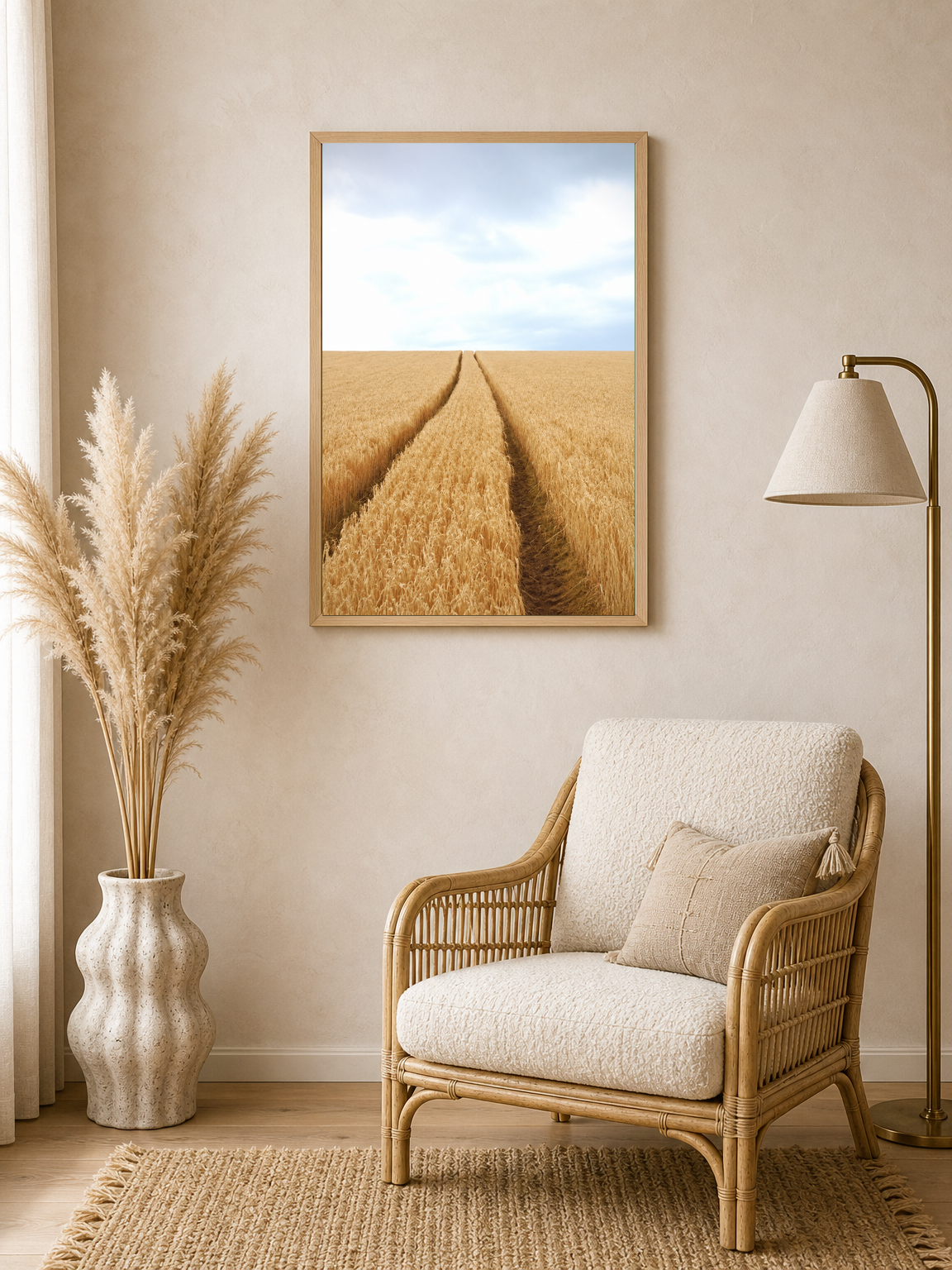 Golden Wheat Field Path Wall Art Print - wood framed poster