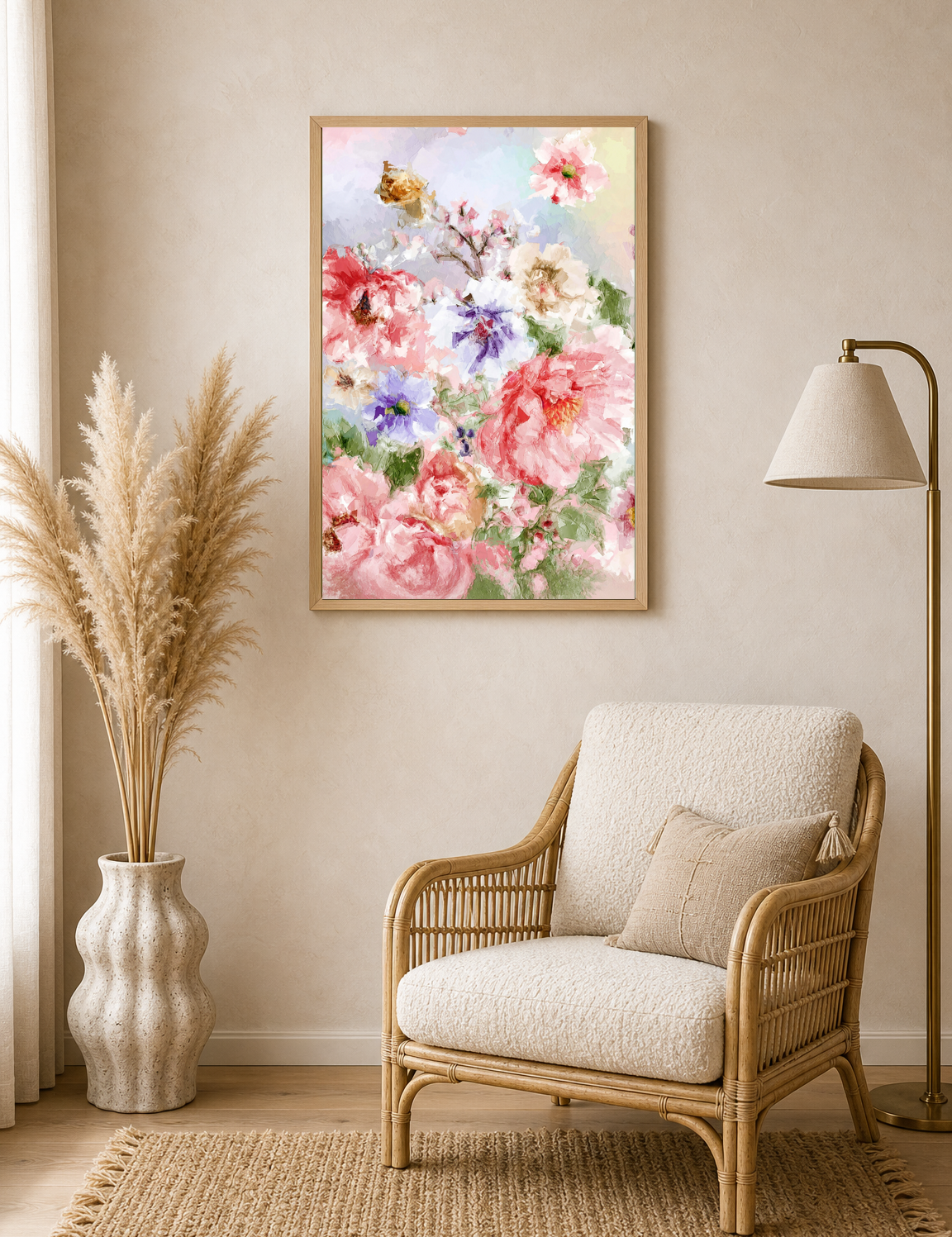 Impressionist Pastel Floral Wall Art Print - wood framed poster