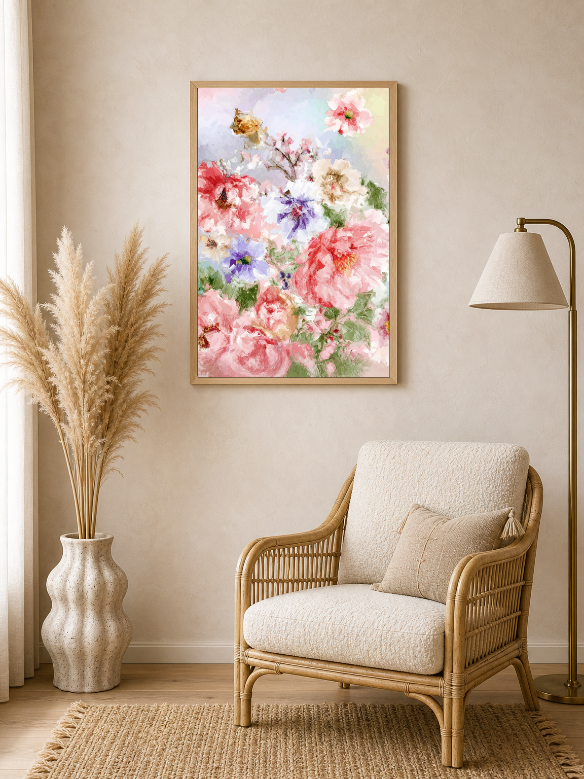 Impressionist Pastel Floral Wall Art Print - wood framed poster