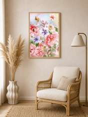 Impressionist Pastel Floral Wall Art Print - wood framed poster