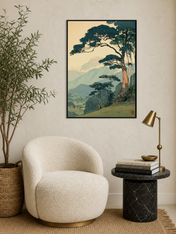 Japanese Mountain Landscape Wall Art Print - black framed