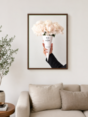 No.5 Peony Bouquet Wall Art Print - dark wood framed