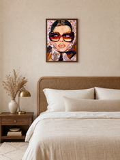 Glam Fashion Portrait Wall Art Print - dark wood framed